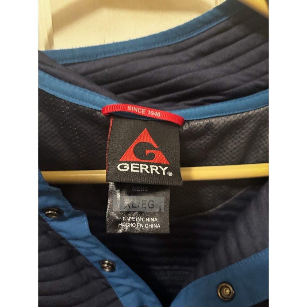 Gerry Mens Quilted Snap Neck Pullover Navy Blue Ribbed Fleece Jacket XL - Picture 3 of 5